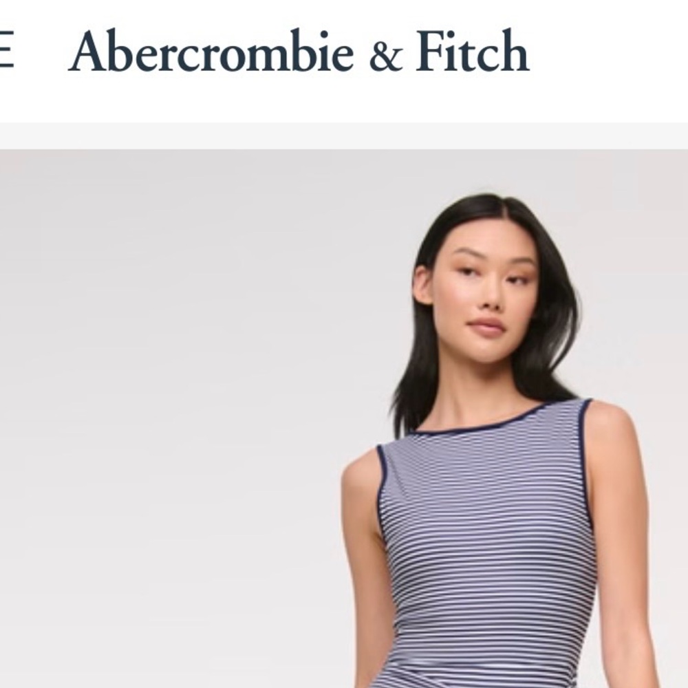 Abercrombie & Fitch Navy and White Striped Tie-Waist Sleeveless Dress